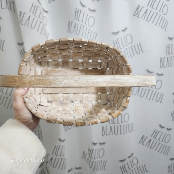ASH WOOD VINTAGE WOVEN WHITEWASHED BASKET GATHERING BASKET - Picture 9 of 10